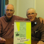 Jack Payden-Travers and Don Woodside at a meeting Oct. 20 at the home of Mary Groh, president of Conscience Canada